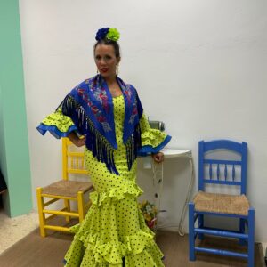 VESTIDO VERDE LIMA LUNAR CON CANCAN COLOR