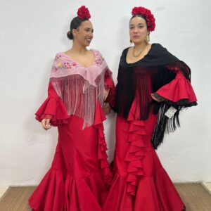 VESTIDO CASCADA ROJO  TULL ROJO Y NEGRO