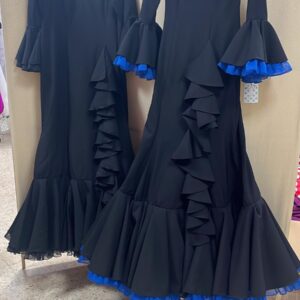 VESTIDO CASCADA NEGRO TULL NEGRO Y TULL AZUL