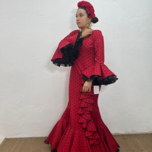 VESTIDO CASCADA ROJO LUNAR NEGRO