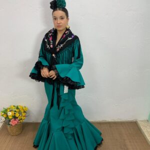 VESTIDO CASCADA VERDE AGUA OSCURO