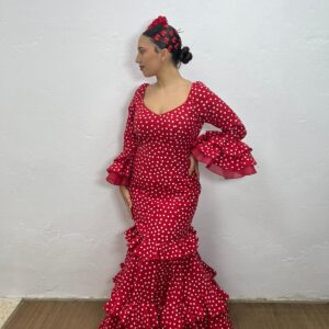 VESTIDO ROJO LUNAR BLANCO