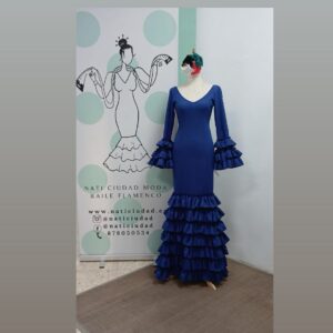 VESTIDO MARIQUILLA AZUL AÑIL LISO ,MULTIVOLANTE