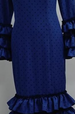 VESTIDO MARIQUILLA AZUL AÑIL LUNAR PEQUEÑO NEGRO , MULTIVOLANTE - Imagen 3