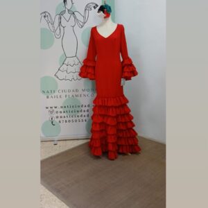 VESTIDO MARIQUILLA ROJO , MULTIVOLANTE