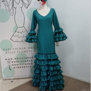 VESTIDO MARIQUILLA VERDE LUNAR NEGRO ESPACIO, MULTIVOLANTE